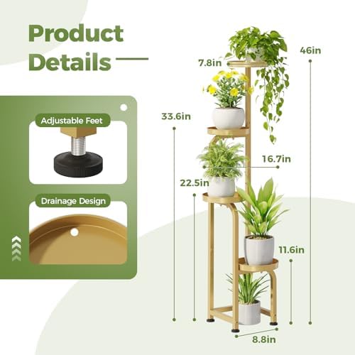 Bamworld Corner Plant Stand Indoor Outdoor Tall Metal Flower Pot Stands - Image 4