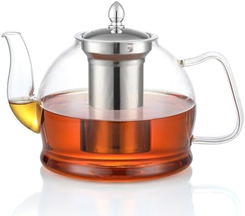 HIWARE 1500ml Glass Teapot with Removable Infuser, Stovetop Safe Tea Kettle, Blooming and Loose Leaf Tea Maker Set by HIWARE