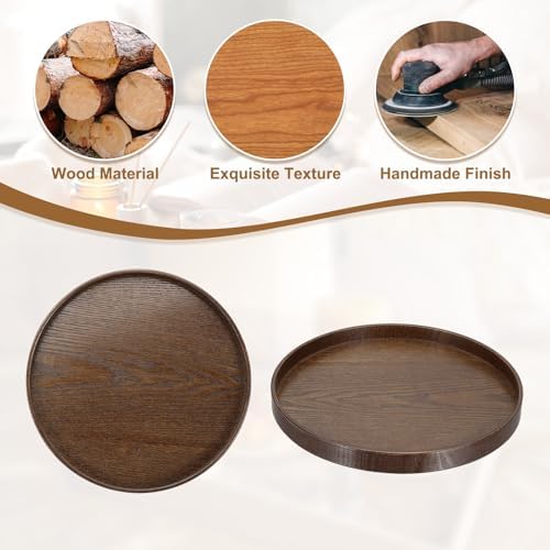 Wooden Serving Tray Round Wood Serving Tray Decorative Platter, 9.5 Inch Fit for Home Decor Kitchen Coffee Table Candle Holder, (Brown) - Image 4