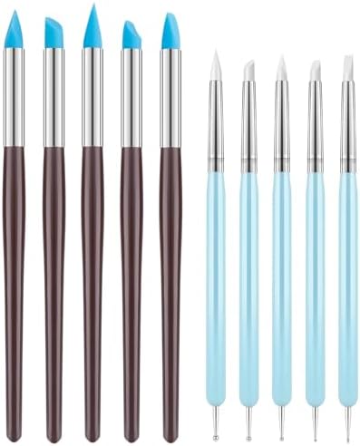 UUSYCUN 10PCS Silicone Clay Sculpting Tool, 2-Way Clay Shaper & Sculpter Brushes Tools for Modeling, Dotting, Polymer Clay, Pottery Crafts, Nail Art, Rock, Blending, Drawing, Air Dry Clay, Ceramics by UUSYCUN