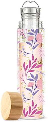 Pinky Up Blair Travel Tea Infuser Mug, Double Walled Insulated Travel Tumbler with Loose Leaf Tea Strainer, Travel Coffee Mug, Keeps Drinks Hot or Cold, 16 oz, Botanical Design by PinkyUp
