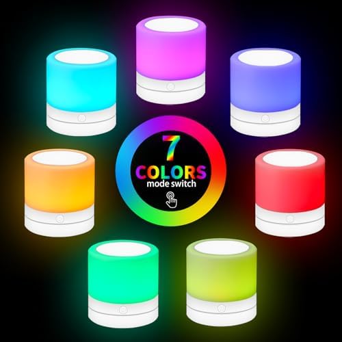 Nursery Night Light for Kids, USB Rechargeable Small Desk Lamp,13 RGB Colors & 4 Brightness & 1 Remote, Touch Bedside Cordless Table Lamp, Portable Night Lamp for Bedroom Living Room (2 Pack White) - Image 6