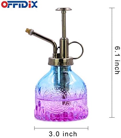 OFFIDIX Glass Plant Mister Spray Bottle, Mini Vintage Spritzer, Indoor/Outdoor Watering Can with Bronze Plastic Top Pump - Image 2