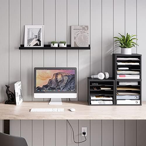 Ballucci 5-Tier File Organizer for Desk, Wooden Mail Sorter, Office Desk Organization, Paper Storage Organizers, Folder holder for desk, Letter Trays & Stacking Supports, Adjustable Shelves, Black - Image 2
