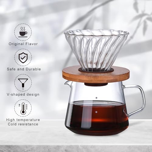 Gute Glass Pour Over Coffee Dripper with Bamboo Stand,1-4 Cups - Image 3