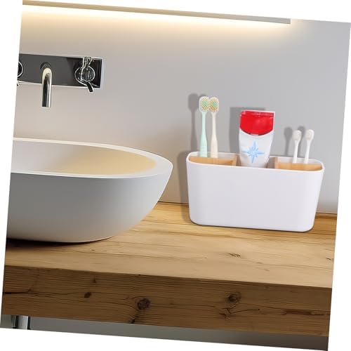 jojofuny White Bamboo Desk Organizer Box with Compartments for Office - Image 4