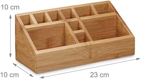 Relaxdays Bamboo Desk Organiser, Pencil Holder, 10 Compartments, Wood Grain, Size: 10 x 23 x 10 cm, Natural Brown - Image 3