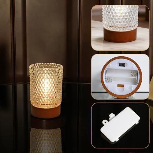 Battery Operated Night Light with Timer, Aesthetic Cordless Battery Powered Decorative Glass Lamp,Small Cozy Nightlight for Dorm,Mini Lamps for Nightstand,Bathroom,Bedroom,Warm (Dot pattern) - Image 4
