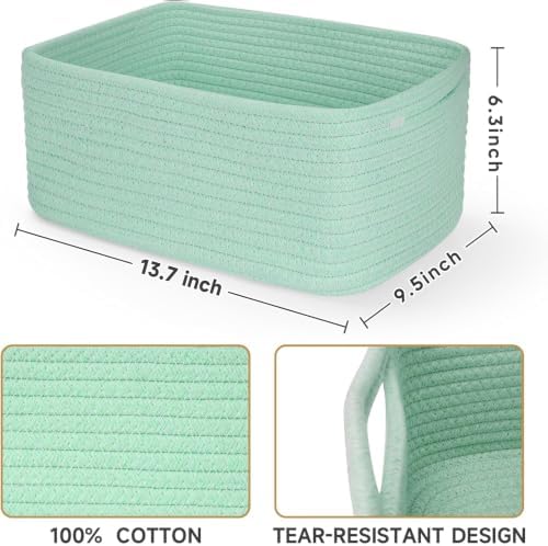 3 Pack Storage Baskets for Organizing, 13.7×9.5×6.3", Cream Green - Image 3