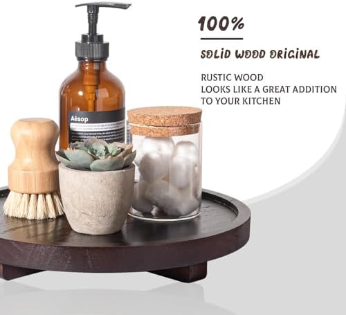 Round Decorative Tray Farmhouse Kitchen Decor Soap Dish, 10" Walnut - Image 4