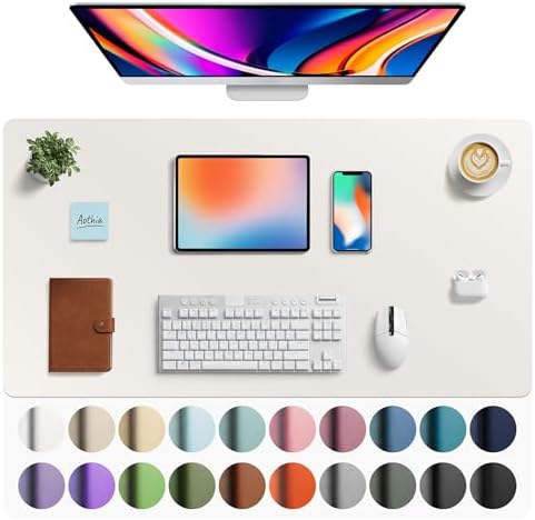 Aothia Faux Leather Desk Mat - Large Mouse Pad, Non-Slip PU Leather Blotter, Waterproof Writing Surface for Office and Home (Off-White, 40" x 24") by AothiaSimpleNaturalUnique