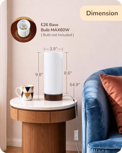 EDISHINE 9.85" Glass Table Lamp, Dark Walnut Wood Base, Easy to Assemble - Image 4