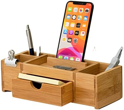 Bamboo Desk Organizer – Durable Office Wood Desk Organizer with Drawers, Storage Compartments, Pen Holder, and Phone Holder- Home and Office Desk Organizers and Accessories by Troexproducts