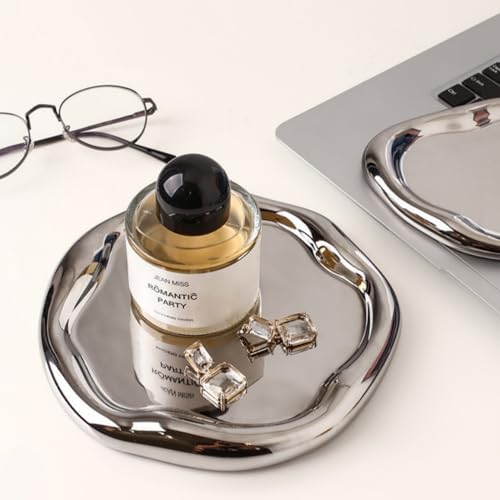 Silver Tray Decorative Vanity Tray Bathroom Tray Ceramic Jewelry Dish - Image 3