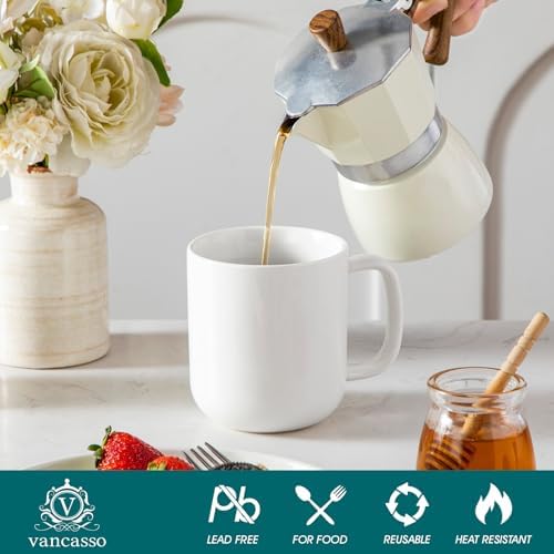 vancasso Porcelain Coffee Mugs Set, 16 oz Ceramic Coffee Cups for Americano Hot Tea Iced Coffee Cold Brew Cocoa Milk Mugs Set of 6, Dishwasher & Microwave Safe, White - Image 4