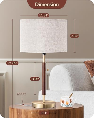 EDISHINE Mid Century Table Lamp, Bedside Lamp with Pull Chain Switch, E26 - Image 6