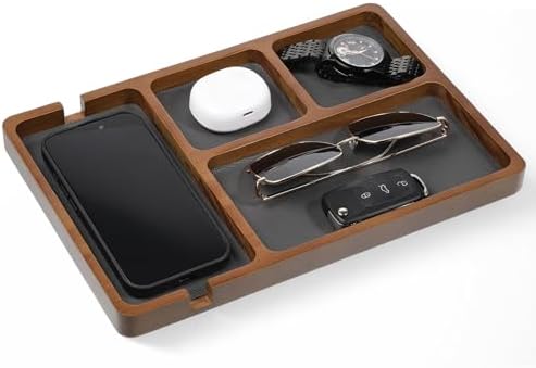 Valet Tray for Men, Black Sandalwood Catch All Tray, Wallet Trays Organizer for Nightstand, Desk, Elegant EDC Valet Trays for Keys, Watch, Phone, Jewelry by Unknown