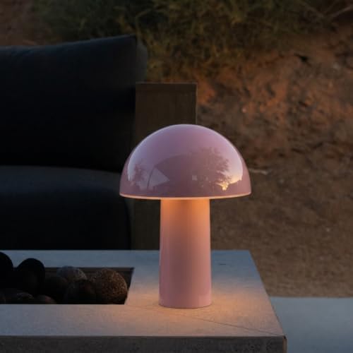 Brightech Celia Table Lamp – 10" Touch-Controlled Mushroom Accent Lamp, Cordless & Dimmable LED, Portable & Rechargeable Bedside Night Light, Sustainable Recycled Modern Patio Lamp, Home Décor – Pink - Image 6