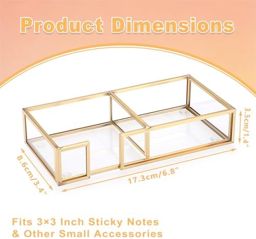 BTSKY Golden Glass 2 in 1 3x3 Inch Sticky Note Holder with Non-Slip Pads - Image 3