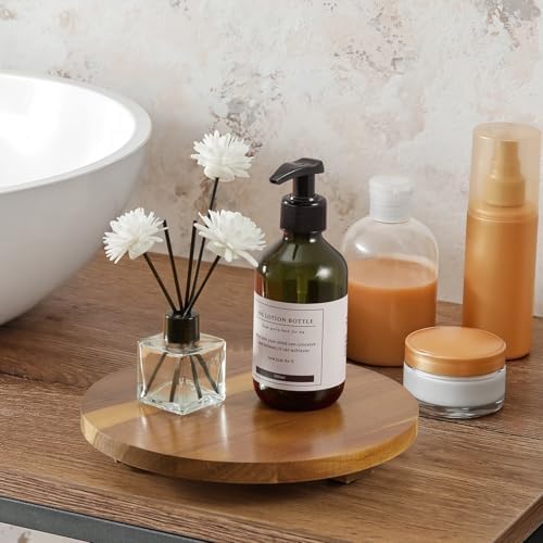 Small Round Decorative Tray Acacia Wood Bathroom Counter Organizer Pedestal Stand Farmhouse Kitchen Decor Wooden Riser for Soap Dish, Perfume, Candle, Sponge, 9" - Image 7