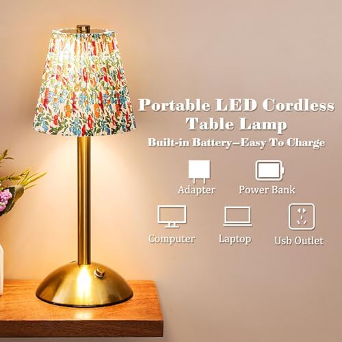 Liliful 2 Pcs Cordless Table Lamp LED Touch, Gold, Floral Style - Image 3