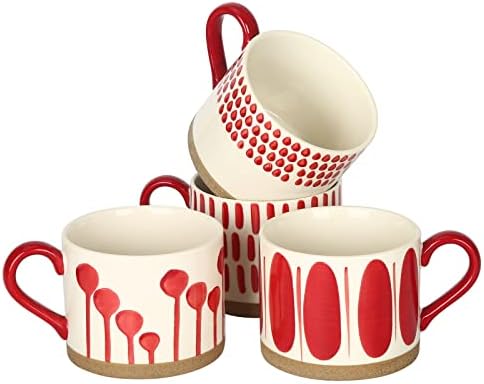 Koja Colorful Hand Painted Ceramic Mugs, 16 oz, Set of 4, Dishwasher Safe by Koja