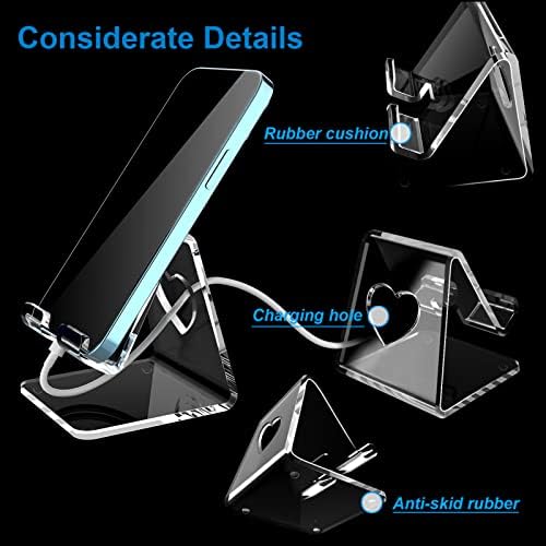 Crpich Acrylic Cell Phone Stand, Portable Phone Holder, Clear Phone Stand for Desk, Compatible with Phone16 15 14 13 Pro Max Mini 12 11 SE, Switch, Android Smartphone, Pad, Tablet, Desk Accessories - Image 3