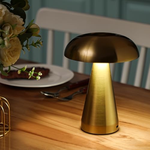 VIHOSE 2 Sets Cordless Lamp Gold, LED Mushroom Metal Table Lamps - Image 6