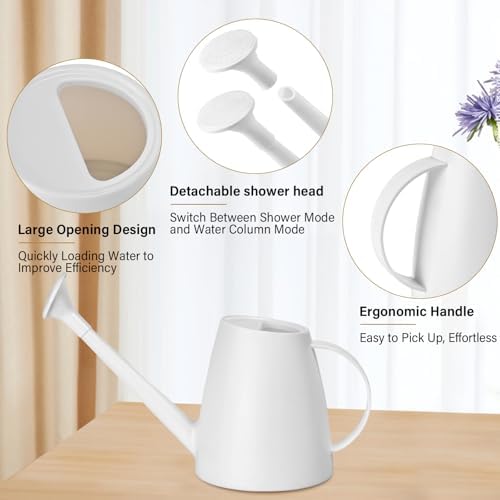Plastic Watering Can - for Indoor and Outdoor House Plant Garden - with Long Spout - 1/2 Gallon - White - Image 4