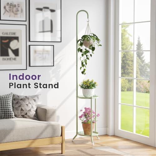 2-Tier Metal Plant Stand with Hanging Hook,Green - Image 3