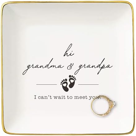 NZY Grandparents Gift-First Time Grandparents-Grandma Gift-Baby Announcement-Pregnancy Announcement Gifts for Grandparents-Grandpa Grandma to Be-Jewelry Tray Trinket Holder Ring Dish-Christmas Gift by NZY