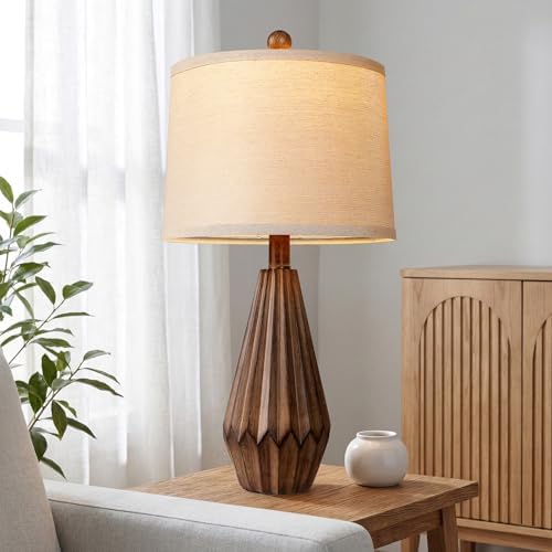 Hamucd 22” Set of 2 Modern Farmhouse Lamp for Living Room, Rustic Resin Beside Table Lamps with Linen Shade, Vintage Lamps for Nightstands Bedroom Entryway Decor - Image 3