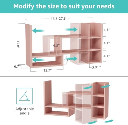 NUTIKAS Desk Shelves Desktop Organizer Shlef - Pink Office Organization for Top of Desk Organizers and Accessories Corner Bookshelf Table Top Shelving Small Hutch Decorations for Office - Image 3