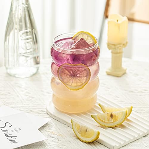 KEMORELA 18oz Wave Shape Beverage Glasses With Straws,Vintage Glass Cups Wine Mugs Set, Ripple Drinking Glasses,for Juice Beer Wine Champagne Cocktail Home Kitchen Bar Mixed Drinks (4PCS) - Image 6