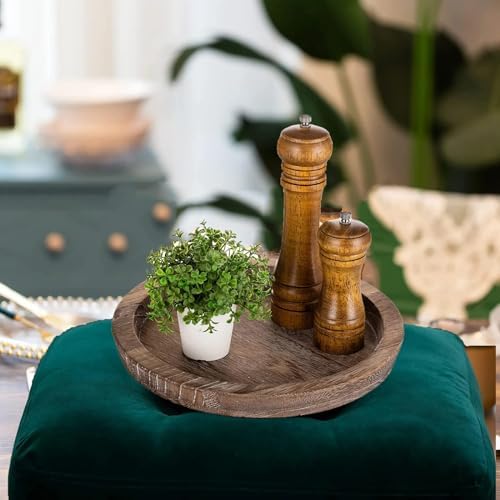 Rustic Wooden Serving Tray - Candle Holder Tray Home Decor, Small Wooden Serving Tray, Round Wood Tray for Coffee Table, Decorative Tray, Centerpiece Table Decorations for Home Decor (8.07 in), Retro - Image 7