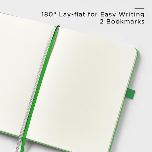 &And Per Se Dotted Journal Notebook, A5 Hardcover Leather Dotted Journal, 160 Pages 100gsm Thick Dot Grid Paper, 3 Sheets of Stickers Included - 5.7'' x 8'' (Emerald) - Image 3