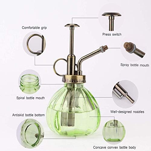 Lxcom Lighting Plant Mister Flower Water Spray Bottle Glass Vintage Style Spritzer Plant Atomizer Watering Can Pot with Top Pump for Home Garden Plant (Green) - Image 3