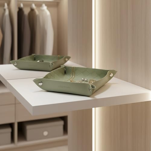 UnionBasic Small Valet Tray, Jewelry Tray for Rings Watches Earrings, Entryway Catchall Caddy for Coins Keys Change, Nightstand Bedside Valet Holder, Trays for Electronic Gadgets, Woven Matcha - Image 4