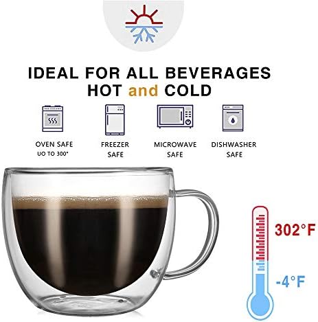 CNGLASS 8oz Double Wall Glass Coffee Mugs,Clear Insulated Espresso Glass Mugs with Handle for Latte,Cappuccino,Coffee,Set of 4 - Image 3