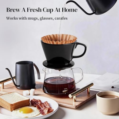 DOWAN Pour Over Coffee Maker, Non-Electric Pour Over Coffee Dripper, Manual Brew Maker, Single Cups Porcelain Slow Brewing Accessories for Gifts, Black - Image 4