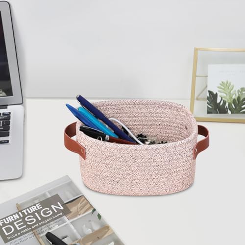 ABenkle Small Storage Basket, Mini Baskets with Handle, Cute Cotton Woven Baskets for Shelves, Boho Decorative Toy Storage Bin for Nursery, Spa, Empty Gift Basket - XS, Mixed Brown - Image 5
