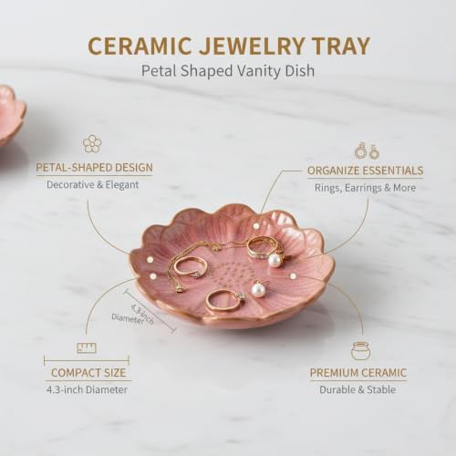 Petal Shaped Ceramic Jewelry Tray, Small Decorative Dish for Rings Earrings, Vanity Organizer for Nightstand Desk Bathroom (1 Piece) - Image 4
