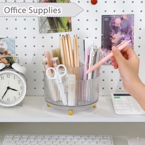 SKYDUE Rotating Pencil Pen Holder, Pen Organizer with 5 Slots - Aesthetic Desk Organizer and Accessories for School, Home, Office Supplies - Image 3