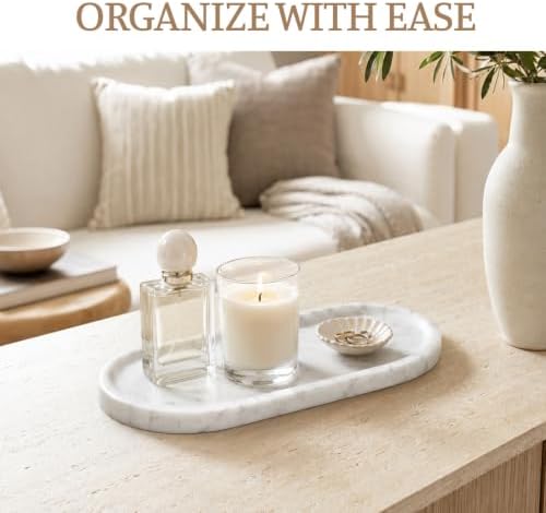 Koville Bianco Carrara Marble Tray, 12"x6" Decorative Tray for Countertop, Catchall for Perfume, Candles, Jewelry Dish - Image 3