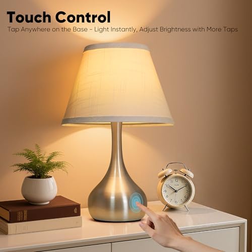 Touch Table Lamp for Bedroom Set of 2, 3-Way Dimmable Bedside Lamp for Nightstand, 17” Modern Metal Desk Lamp with Linen Shade for Living Room, Kids Reading, Dorm, Home Office Decor, Bulb Included - Image 2