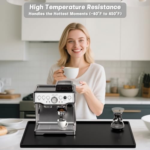 Rnivvi Silicone Coffee Mat, 16" x 24" Waterproof Raised Edge Coffee Bar Mats for Espresso Machine Station Accessories, Heat Resistant Dish Drying Pad for Kitchen Counter, Rubber Bar Decor Pad, Black - Image 2