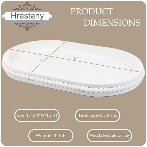 Hrastany White Oval Wood Coffee Table Serving Tray with Beads for Ottoman - Image 3