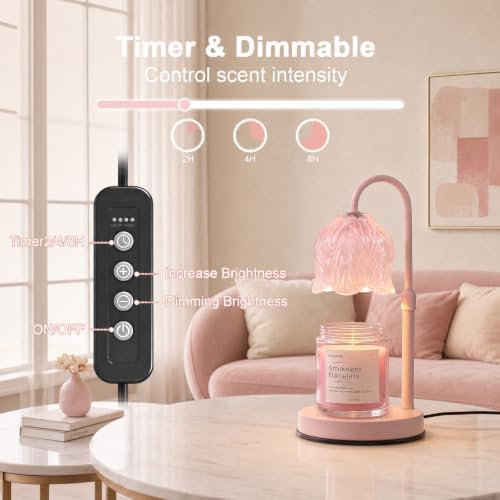Candle Warmer Lamp with Timer, Pink Modern Candle Lamp for Home Decor, Electric Candle Warmer Lamp, Dimmable Wax Warmer for Jar Candles, Gift Box Included - Gradient Pink - Image 2