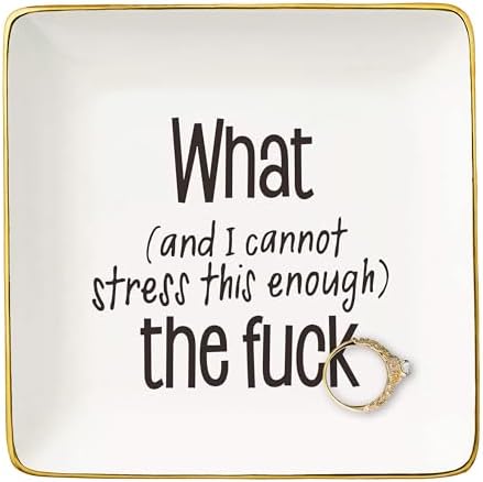 NZY Funny Ring Dish Gifts-Sarcastic Gift-Funny WTF Sarcastic-and I Cannot Stress This Enough-What the Eff-Dark Humor-Ceramic Jewelry Tray Trinket Holder Ring Dish-Motivational Saying by NZY