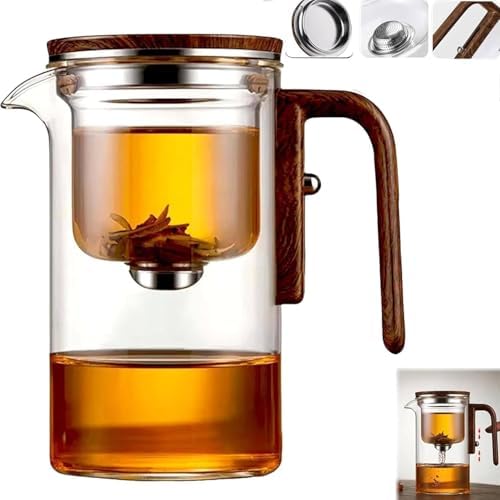 Magnetic Glass Teapot with Infuser, 30oz Borosilicate Tea Pot with Walnut Handle for Loose Leaf Tea, Office Home, Tea Lovers Gift by Aimery